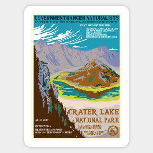 Retro WPA Poster of Crater Lake National Park Reimagined for the Future with Climate Change Sticker